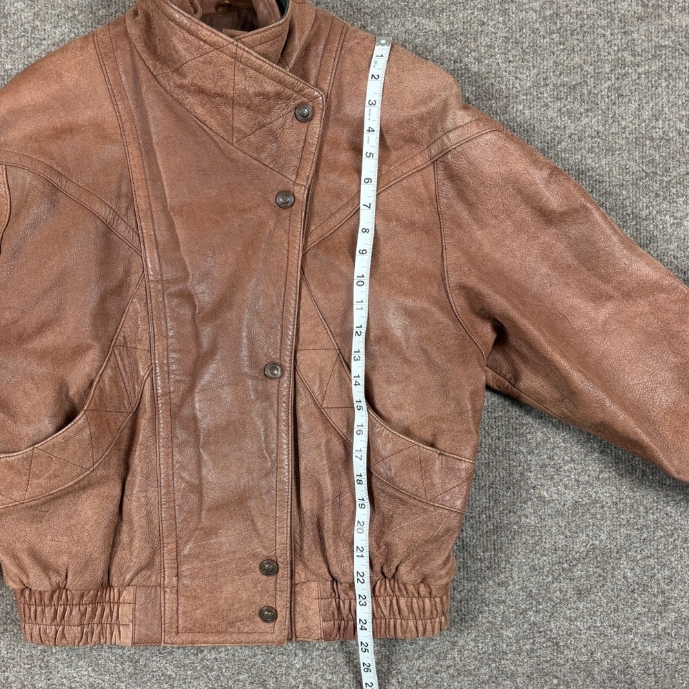 VTG Wilsons Adventure Bound Light Brown Leather Bomber Jacket Mens M Funnel Neck - Picture 11 of 12